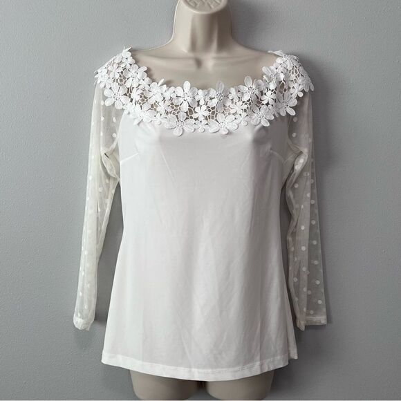 Venus Floral Lace Collar Long Sheer Sleeve Top Size L - Picture 1 of 9